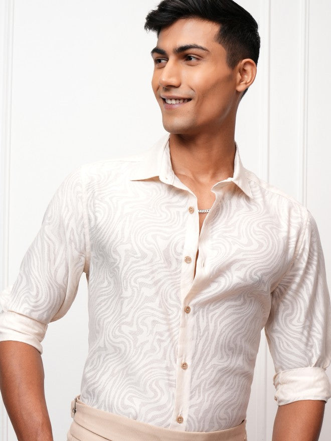 Locomotive Men Beige Printed Regular Fit Casual Shirt - Beige - Image 1