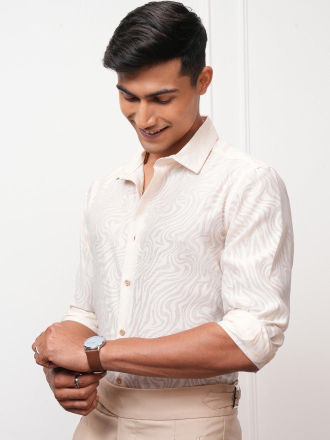 Locomotive Men Beige Printed Regular Fit Casual Shirt - Beige - Image 4