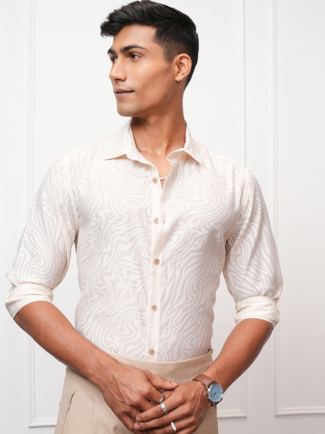 Locomotive Men Beige Printed Regular Fit Casual Shirt - Beige - Image 5