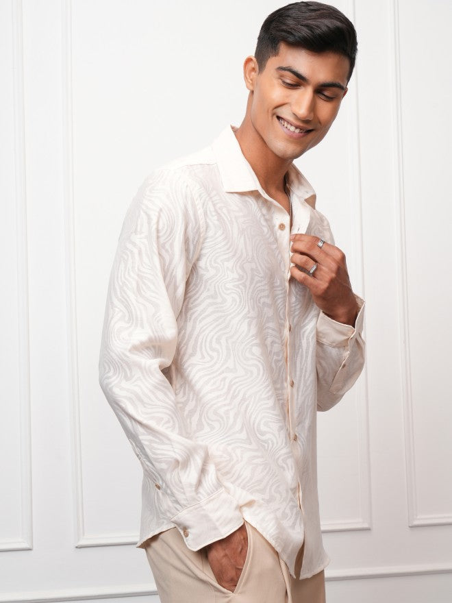 Locomotive Men Beige Printed Regular Fit Casual Shirt - Beige - Image 6
