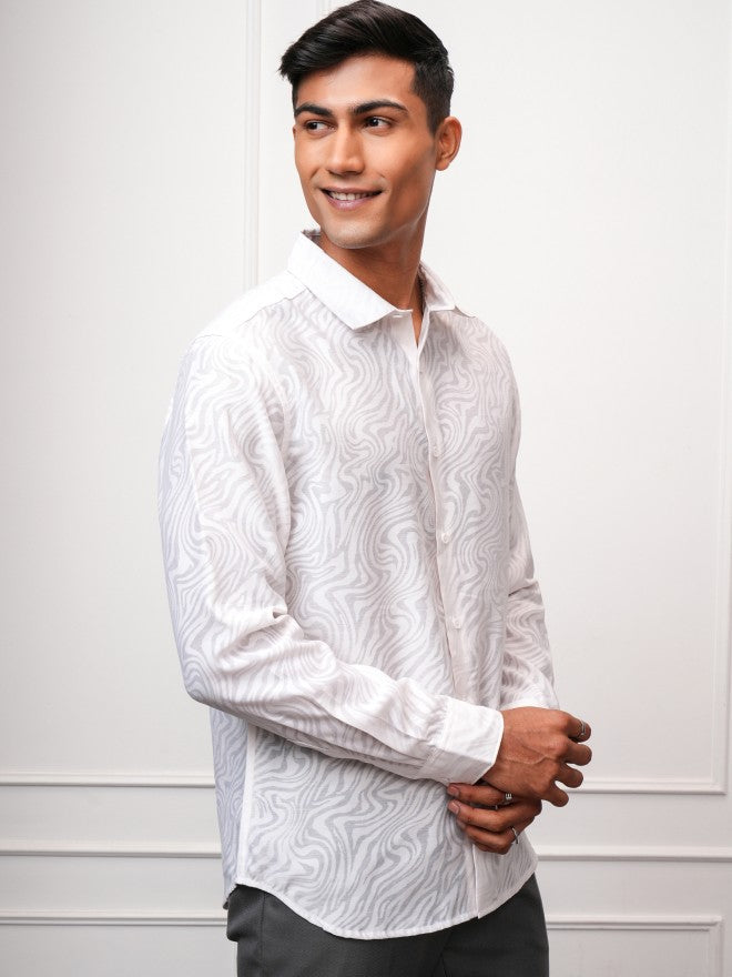 Locomotive Men White Printed Regular Fit Casual Shirt - White - Image 6