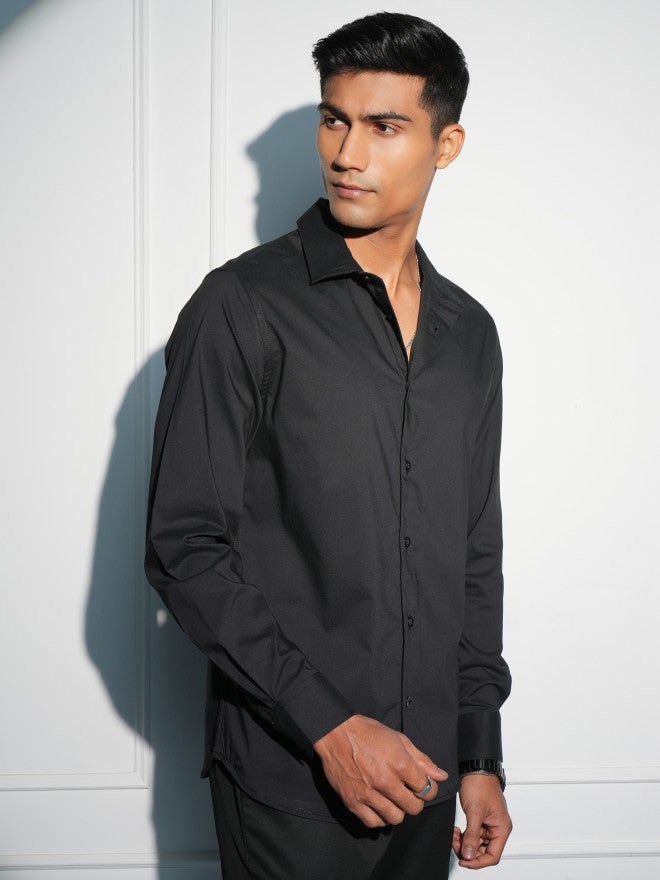Locomotive Men Black Solid Slim Fit Casual Shirt - Black - Image 6
