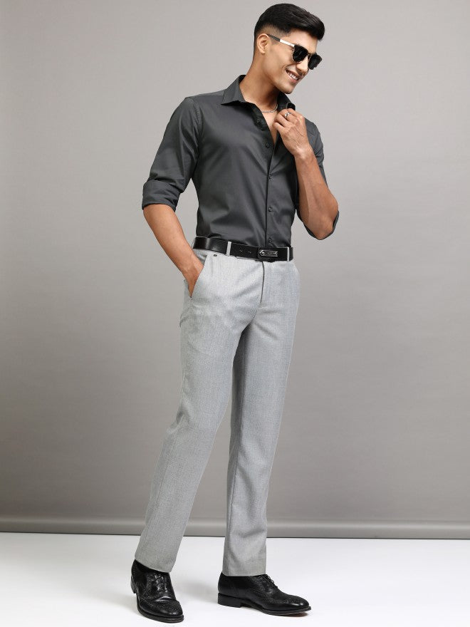 Locomotive Men Charcoal Solid Slim Fit Casual Shirt - Charcoal - Image 2