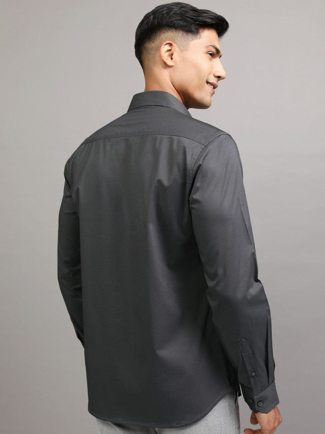 Locomotive Men Charcoal Solid Slim Fit Casual Shirt - Charcoal - Image 3