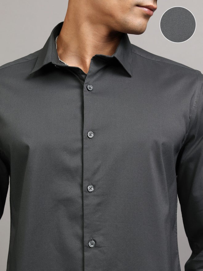 Locomotive Men Charcoal Solid Slim Fit Casual Shirt - Charcoal - Image 5