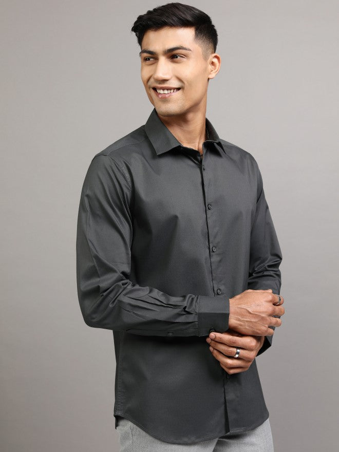 Locomotive Men Charcoal Solid Slim Fit Casual Shirt - Charcoal - Image 6