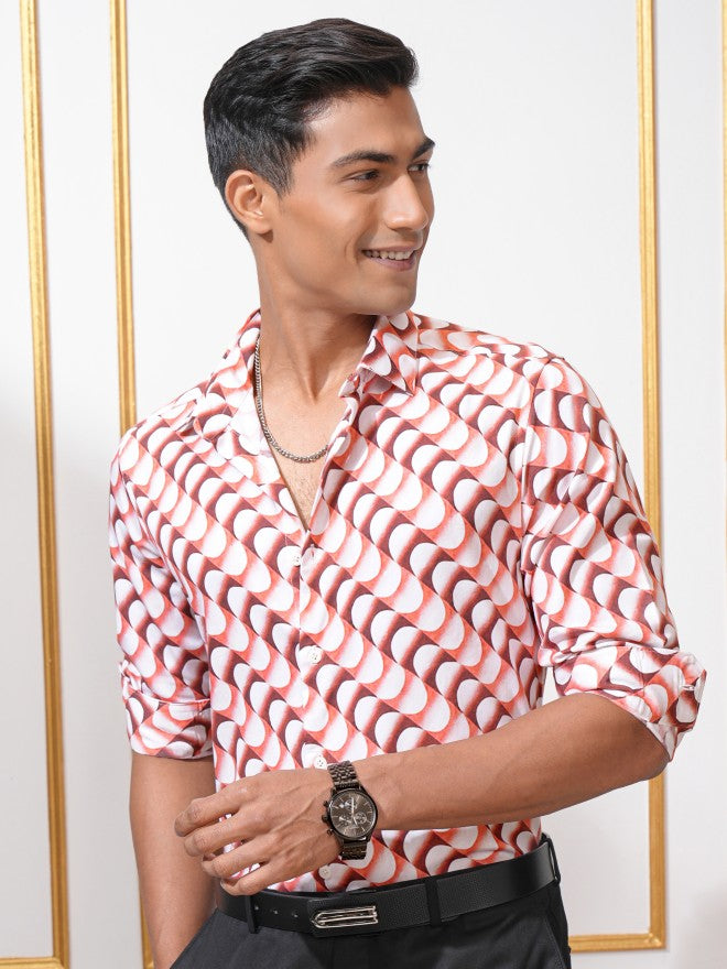 Locomotive Men Red Printed Slim Fit Casual Shirt - Red - Image 4