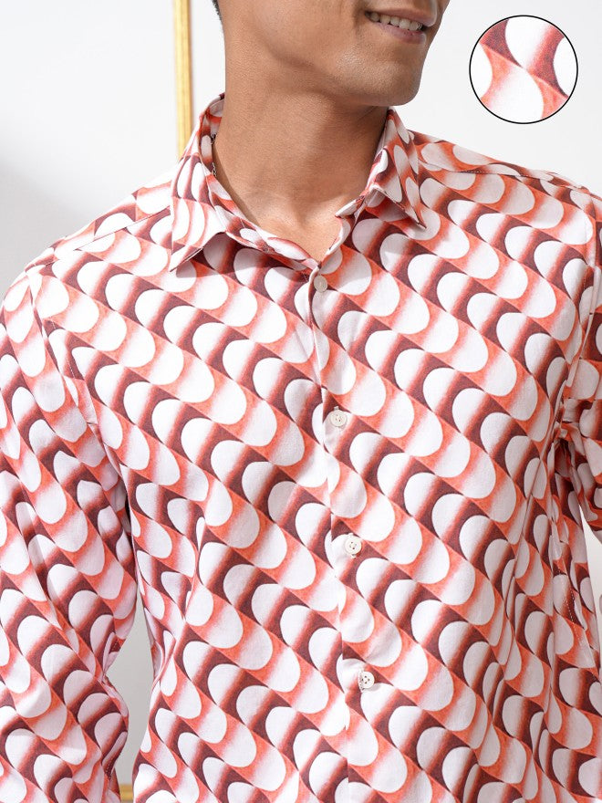 Locomotive Men Red Printed Slim Fit Casual Shirt - Red - Image 5