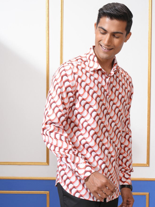Locomotive Men Red Printed Slim Fit Casual Shirt - Red - Image 6