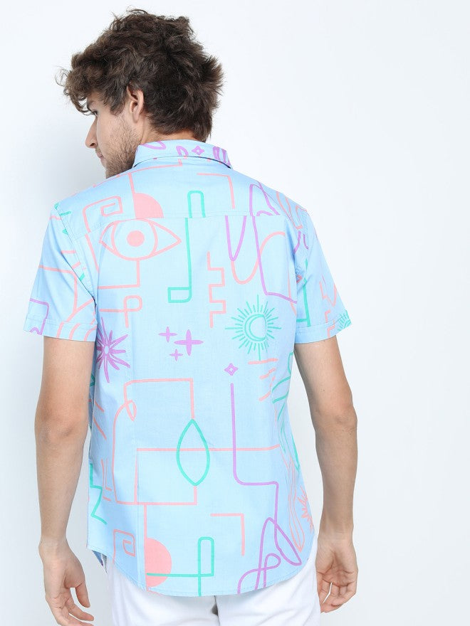 Locomotive Men Blue Printed Slim Fit Casual Shirt - Blue - Image 2