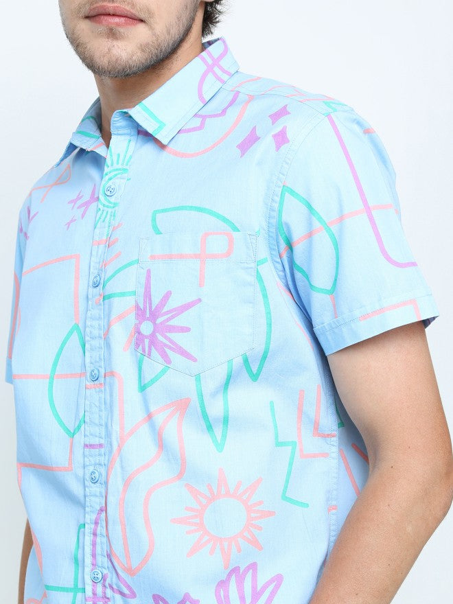 Locomotive Men Blue Printed Slim Fit Casual Shirt - Blue - Image 4