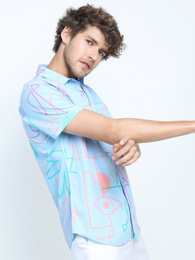 Locomotive Men Blue Printed Slim Fit Casual Shirt - Blue - Image 5