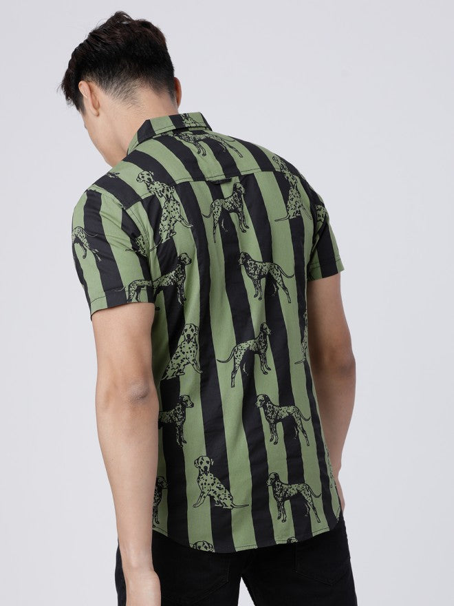 Locomotive Men Olive Printed Slim Fit Casual Shirt - Olive - Image 2