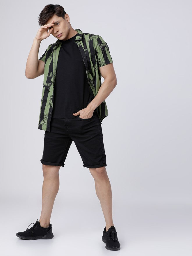 Locomotive Men Olive Printed Slim Fit Casual Shirt - Olive - Image 4