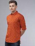 Locomotive Men Rust Printed Slim Fit Casual Shirt - Rust - Image 1