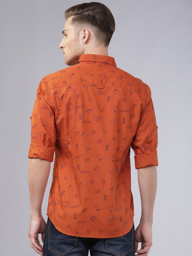Locomotive Men Rust Printed Slim Fit Casual Shirt - Rust - Image 2