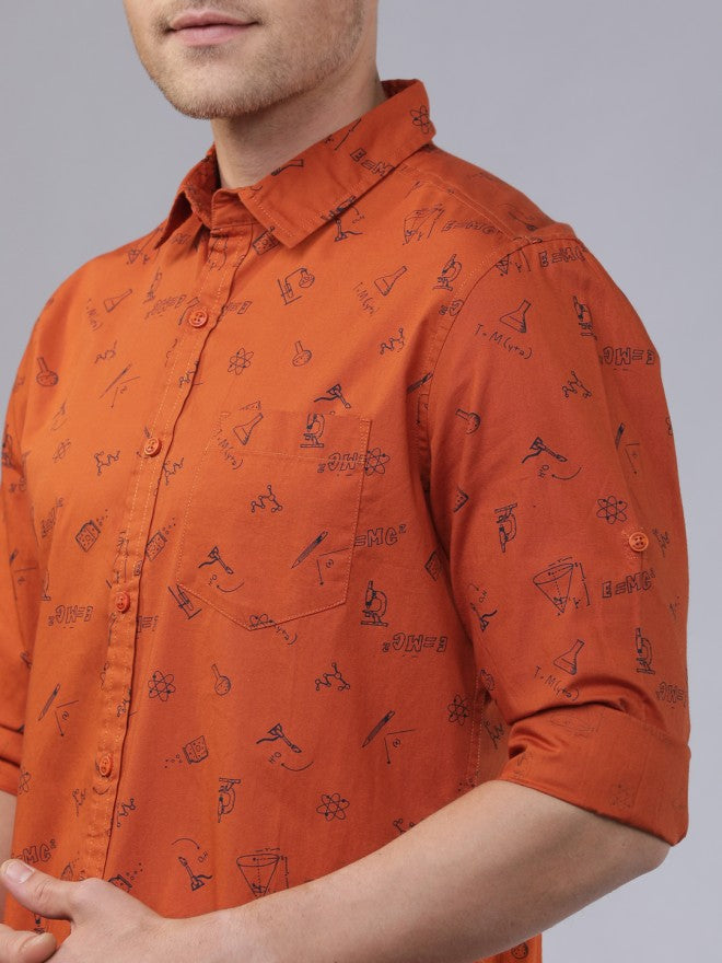 Locomotive Men Rust Printed Slim Fit Casual Shirt - Rust - Image 3