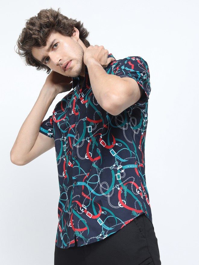 Locomotive Men Black Printed Slim Fit Casual Shirt - Black - Image 3