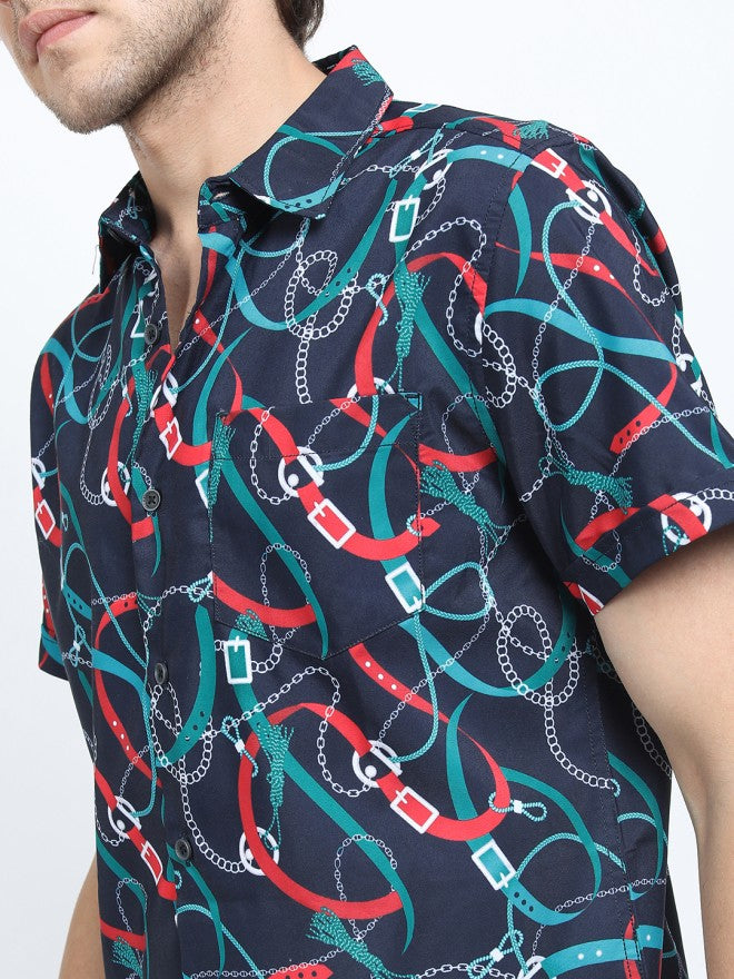 Locomotive Men Black Printed Slim Fit Casual Shirt - Black - Image 4