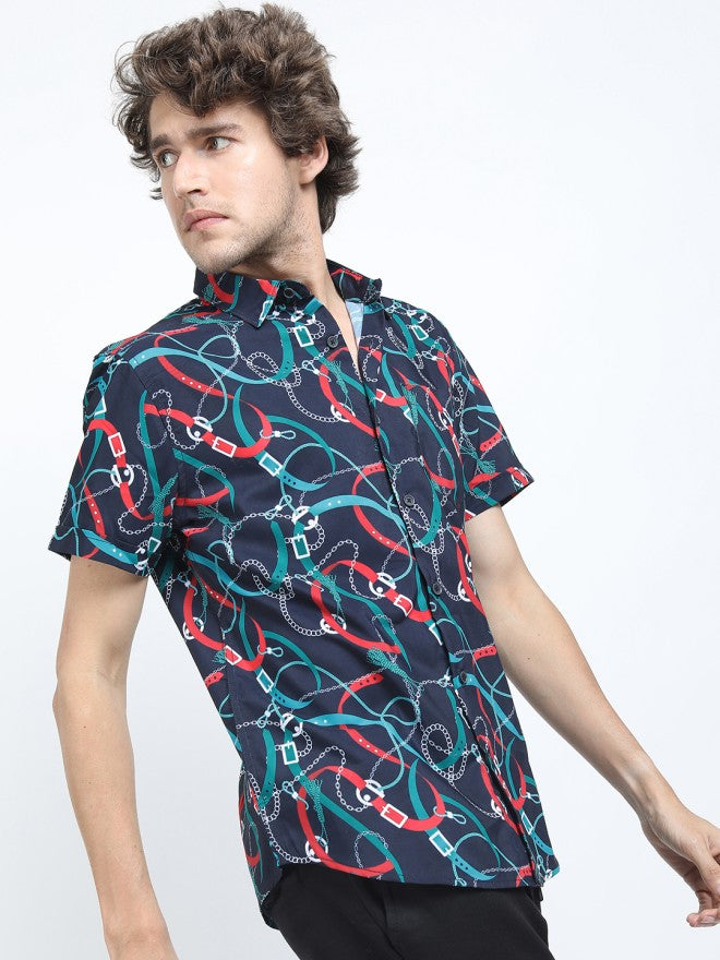 Locomotive Men Black Printed Slim Fit Casual Shirt - Black - Image 5