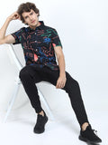 Locomotive Men Black Printed Slim Fit Casual Shirt - Black - Image 1