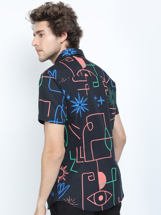 Locomotive Men Black Printed Slim Fit Casual Shirt - Black - Image 2