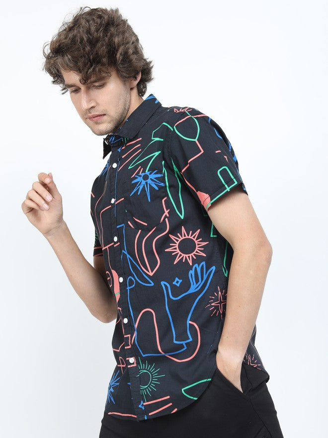 Locomotive Men Black Printed Slim Fit Casual Shirt - Black - Image 3