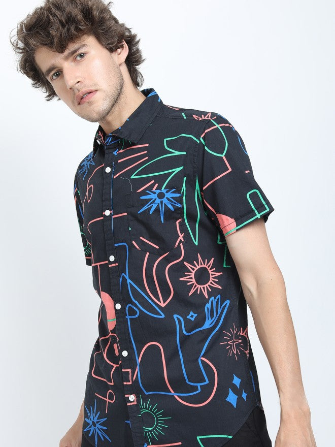 Locomotive Men Black Printed Slim Fit Casual Shirt - Black - Image 4