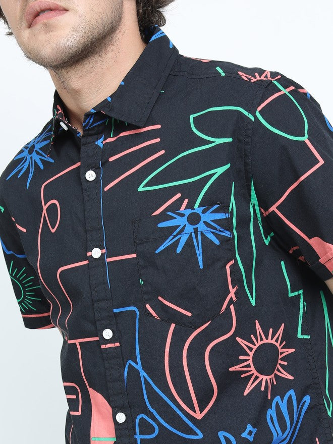 Locomotive Men Black Printed Slim Fit Casual Shirt - Black - Image 5
