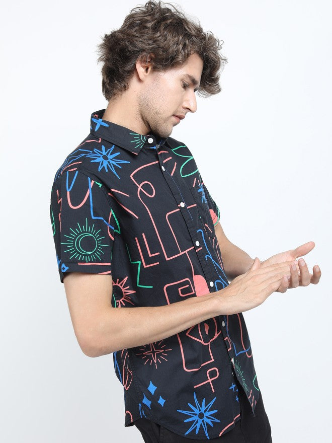Locomotive Men Black Printed Slim Fit Casual Shirt - Black - Image 6