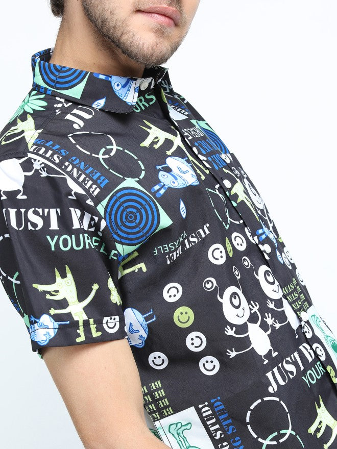 Locomotive Men Black Printed Slim Fit Casual Shirt - Black - Image 4