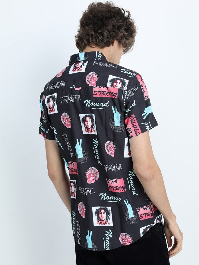 Locomotive Men Black Printed Slim Fit Casual Shirt - Black - Image 2