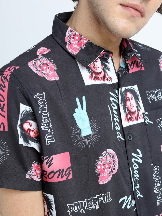 Locomotive Men Black Printed Slim Fit Casual Shirt - Black - Image 3