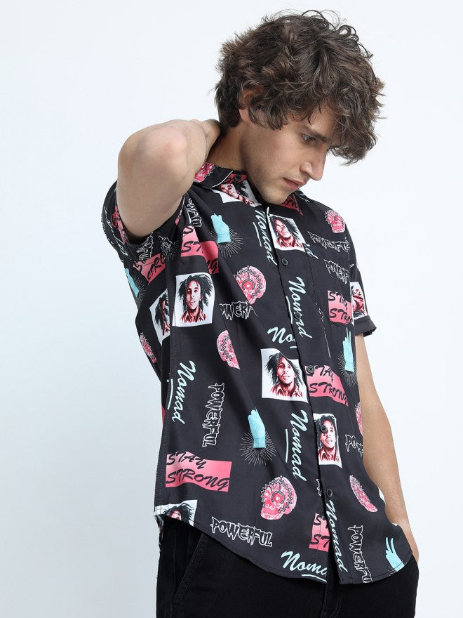 Locomotive Men Black Printed Slim Fit Casual Shirt - Black - Image 6