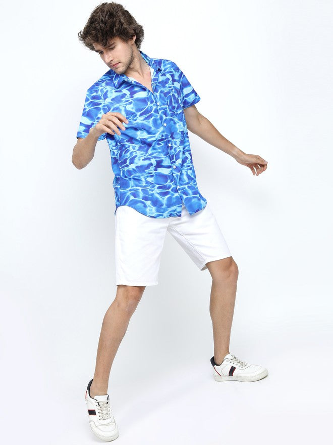 Locomotive Men Blue Printed Slim Fit Casual Shirt - Blue - Image 1
