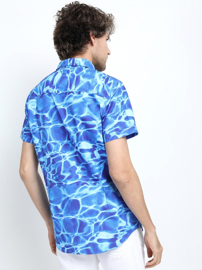 Locomotive Men Blue Printed Slim Fit Casual Shirt - Blue - Image 2