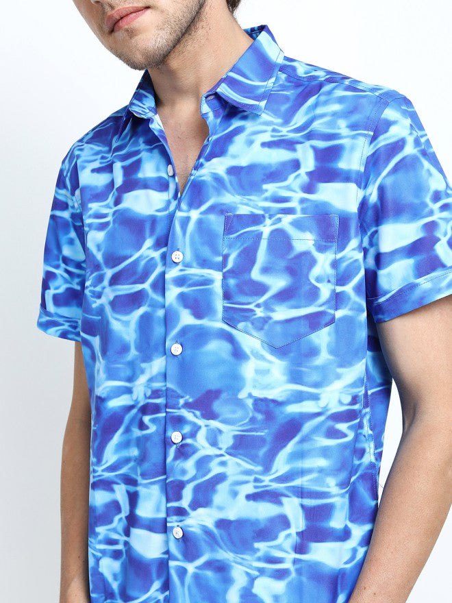 Locomotive Men Blue Printed Slim Fit Casual Shirt - Blue - Image 3