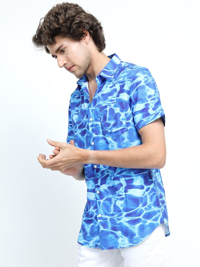 Locomotive Men Blue Printed Slim Fit Casual Shirt - Blue - Image 4