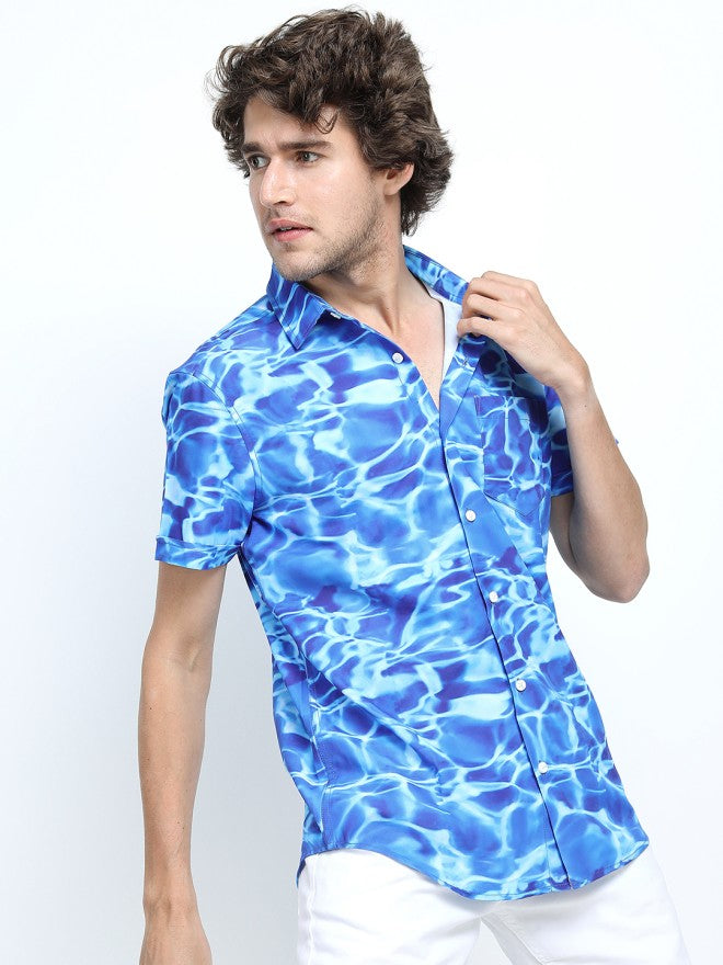 Locomotive Men Blue Printed Slim Fit Casual Shirt - Blue - Image 5