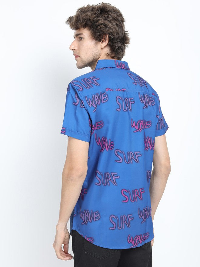 Locomotive Men Blue Printed Slim Fit Casual Shirt - Blue - Image 2