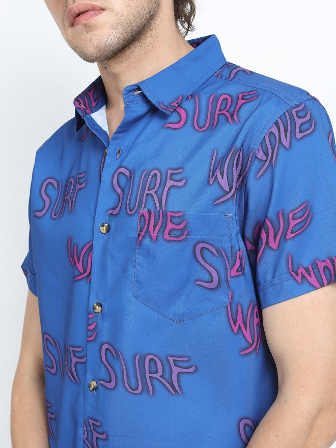 Locomotive Men Blue Printed Slim Fit Casual Shirt - Blue - Image 3