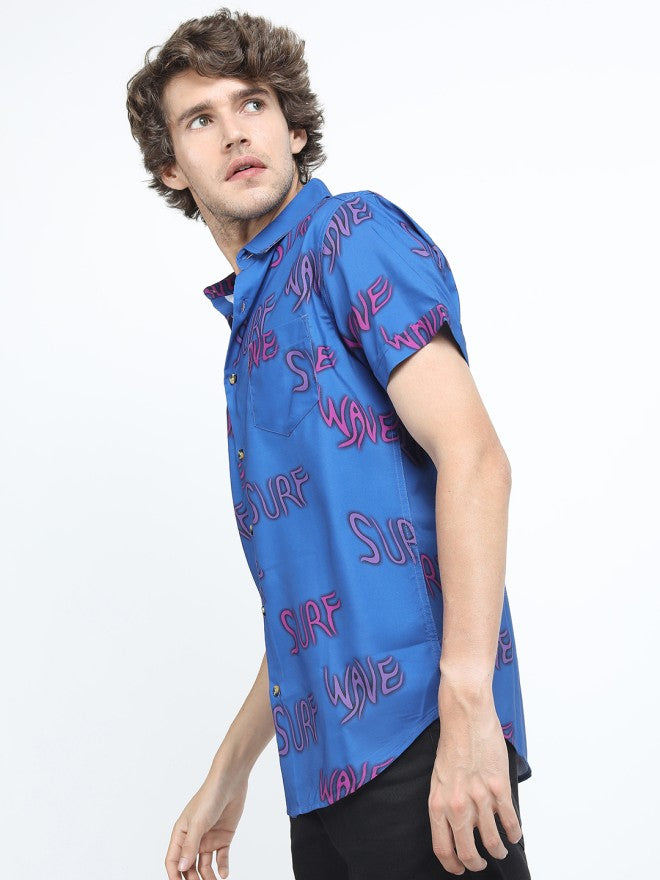 Locomotive Men Blue Printed Slim Fit Casual Shirt - Blue - Image 4