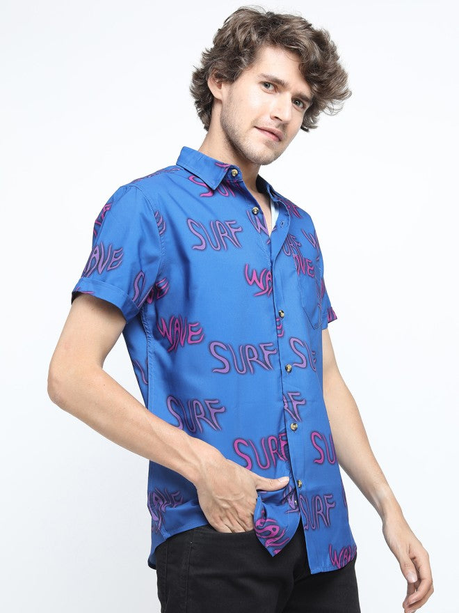 Locomotive Men Blue Printed Slim Fit Casual Shirt - Blue - Image 5