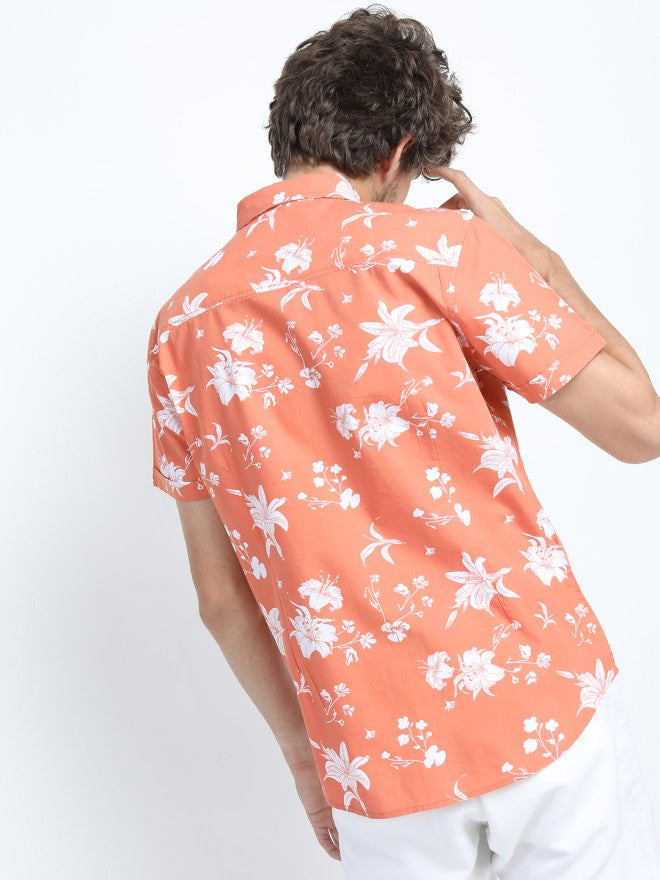 Locomotive Men Orange Printed Slim Fit Casual Shirt - Orange - Image 2