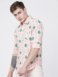 Locomotive Men Coral Printed Slim Fit Casual Shirt - Coral - Image 1