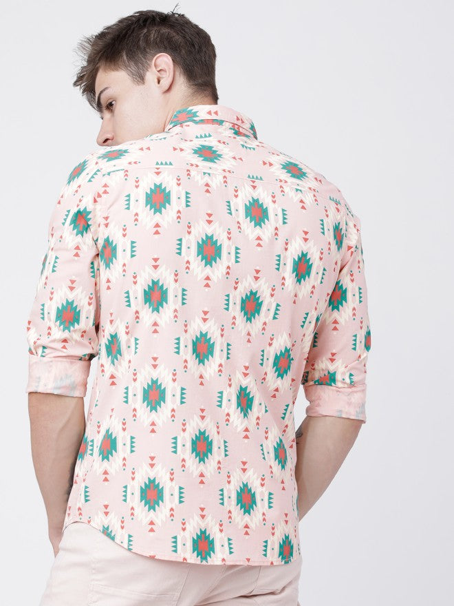 Locomotive Men Coral Printed Slim Fit Casual Shirt - Coral - Image 2