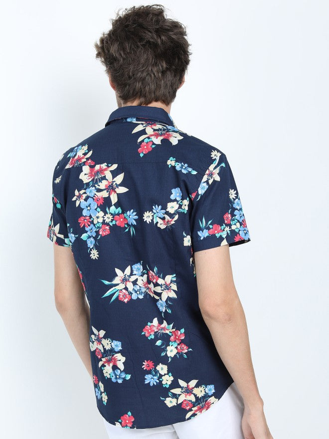 Locomotive Men Navy Blue Printed Slim Fit Casual Shirt - Navy Blue - Image 2