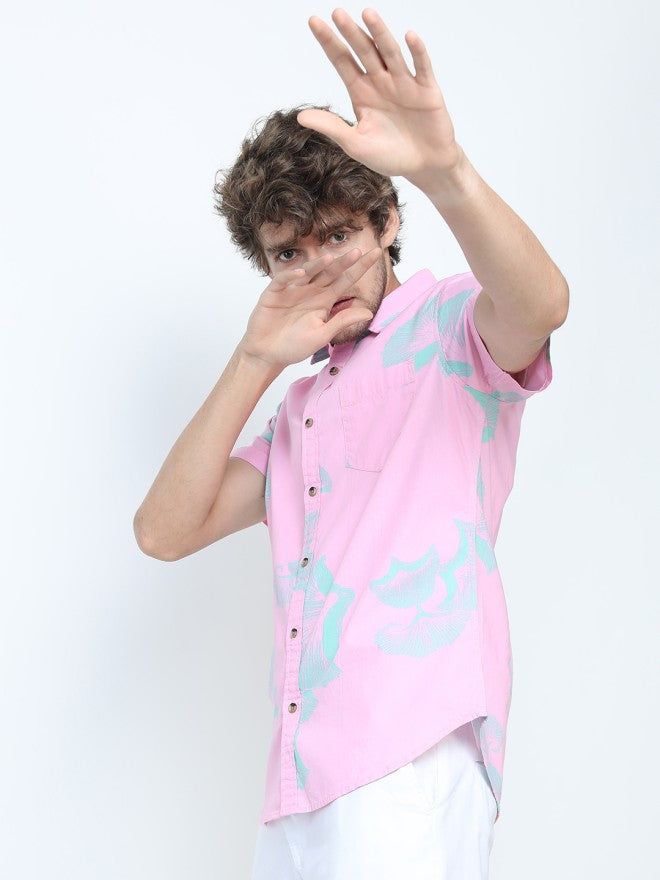 Locomotive Men Pink Printed Slim Fit Casual Shirt - Pink - Image 3