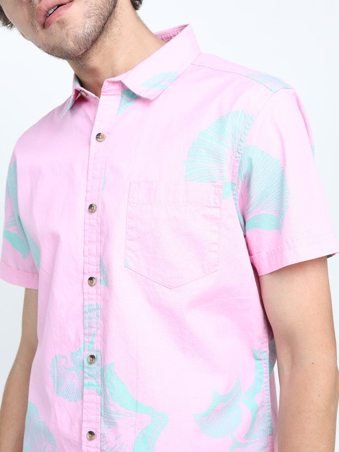 Locomotive Men Pink Printed Slim Fit Casual Shirt - Pink - Image 4