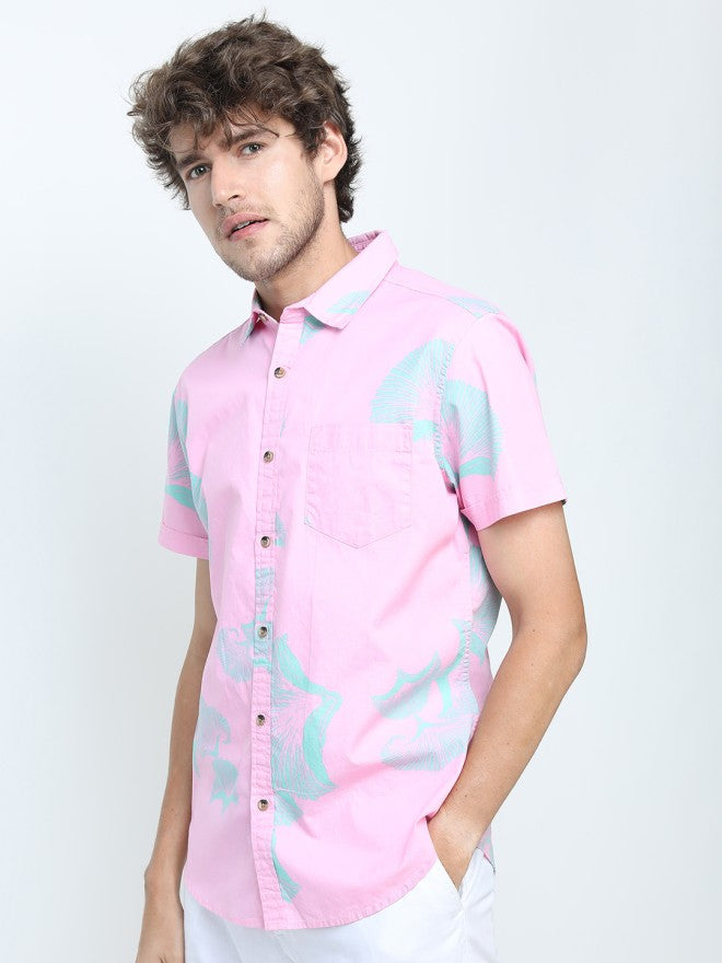 Locomotive Men Pink Printed Slim Fit Casual Shirt - Pink - Image 6